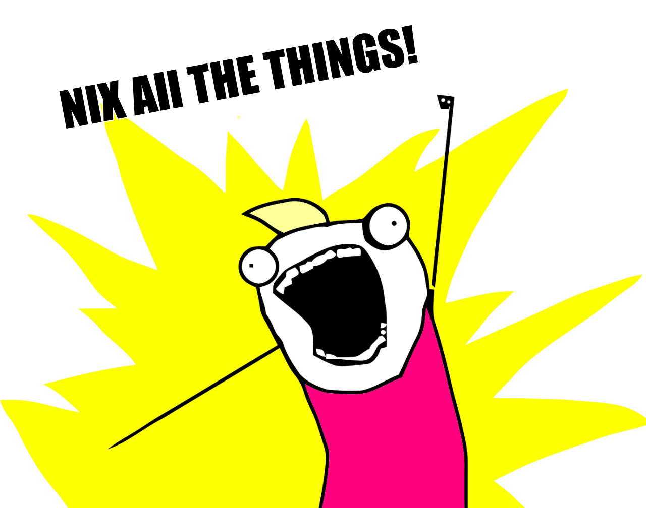 All the things meme template with the caption: 'Nix all the things!'
