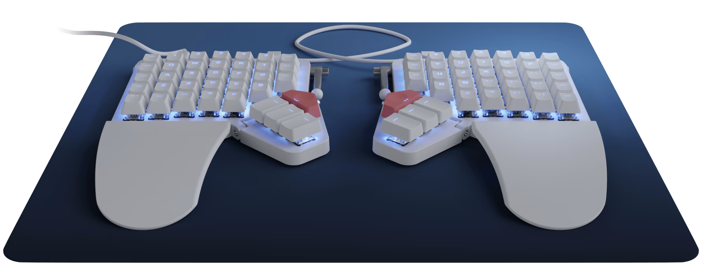 A picture of the Moonlander Mark 1 split keyboard